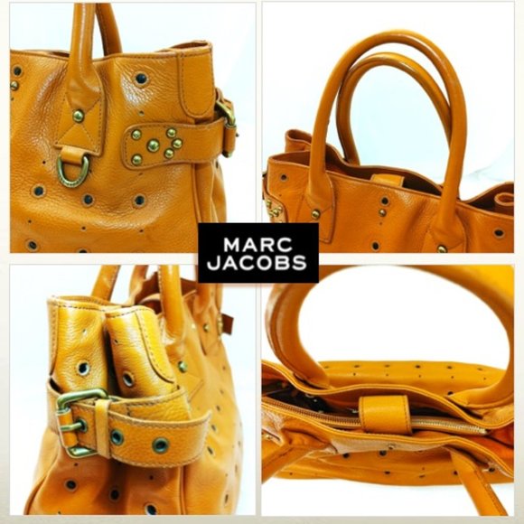 Marc Jacobs Orange Brown Genuine Leather Large Satchel Handbag Perforate… - Picture 6 of 11
